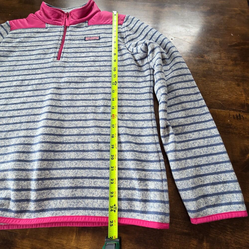 Vineyard Vines Striped Shep Shirt Pullover Blue Pink Quarter Zip Fleece L - Picture 7 of 8